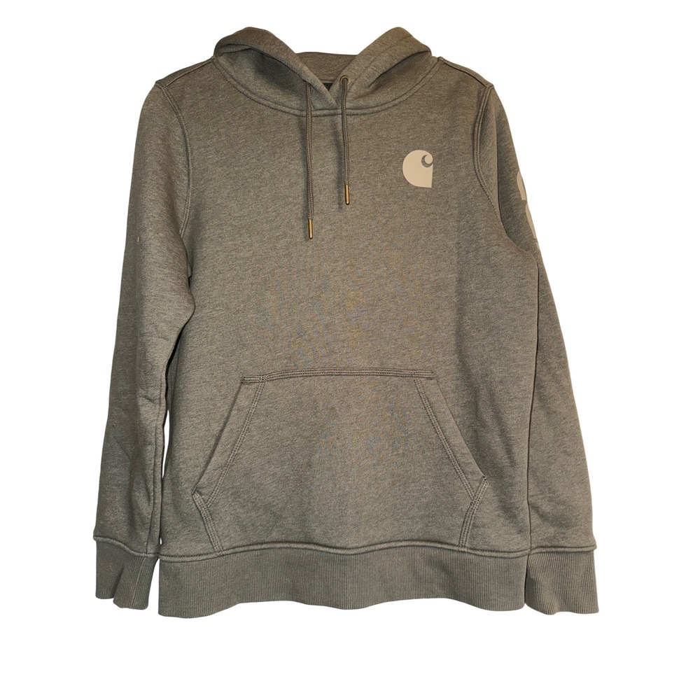 Carhartt Relaxed Fit Hoodie Sweatshirt Green Logo on Sleeve & Chest‎ Mens Small